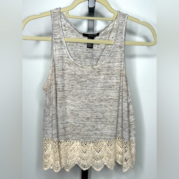 Forever21 Women Cropped Top - Ivory Lace Trim - Heathered Grey - Picture 2 of 6